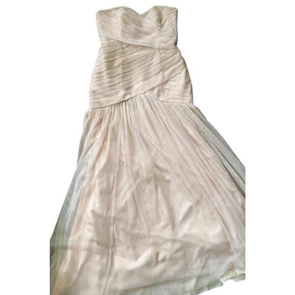 White By Vera Wang Blush Pink Strapless Bobbin Net Bridesmaid Dress Gown 10 Long - Picture 9 of 13